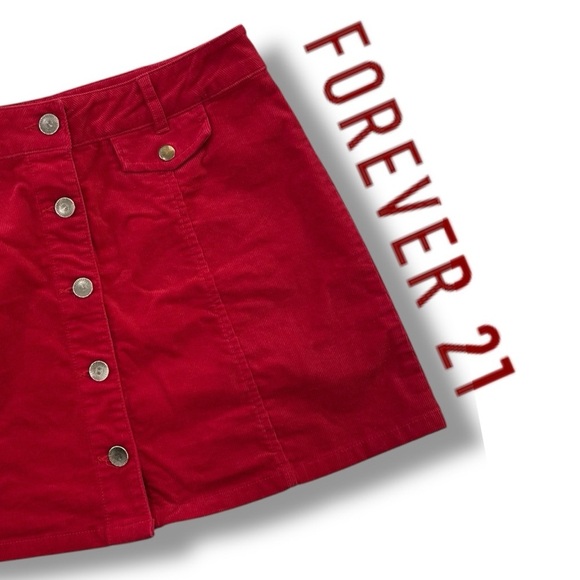 Forever 21 Red Corduroy A-line Button Skirt sz L - Picture 1 of 6